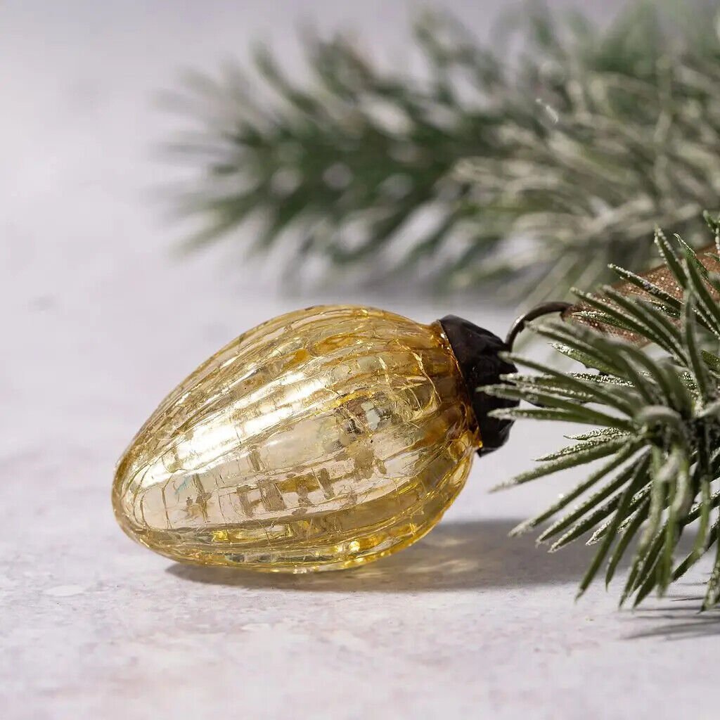 Handcrafted Christmas 1" Vintage Look Glass Pinecone Shaped Ornaments 6 pc set - The Primitive Pineapple Collection