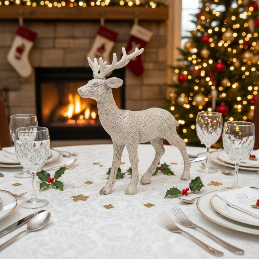 Ragon House Christmas 13" Standing Deer with Wreath Vintage/Retro Look - The Primitive Pineapple Collection