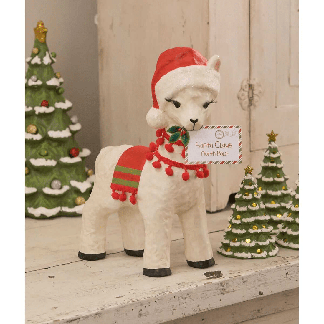 Bethany Lowe Christmas 13&quot; Llama w/ Santa Letter TJ1315 - The Primitive Pineapple Collection