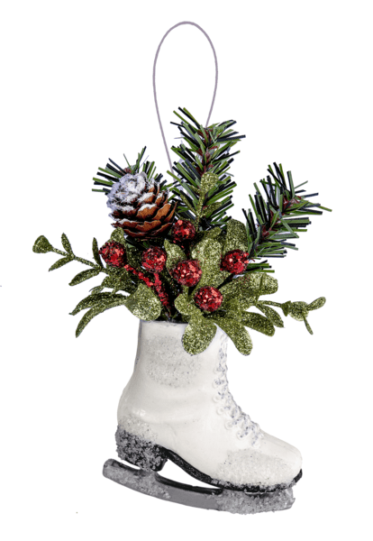 Farmhouse Christmas Teeny Skate Ornament Holly Greens 5" - The Primitive Pineapple Collection