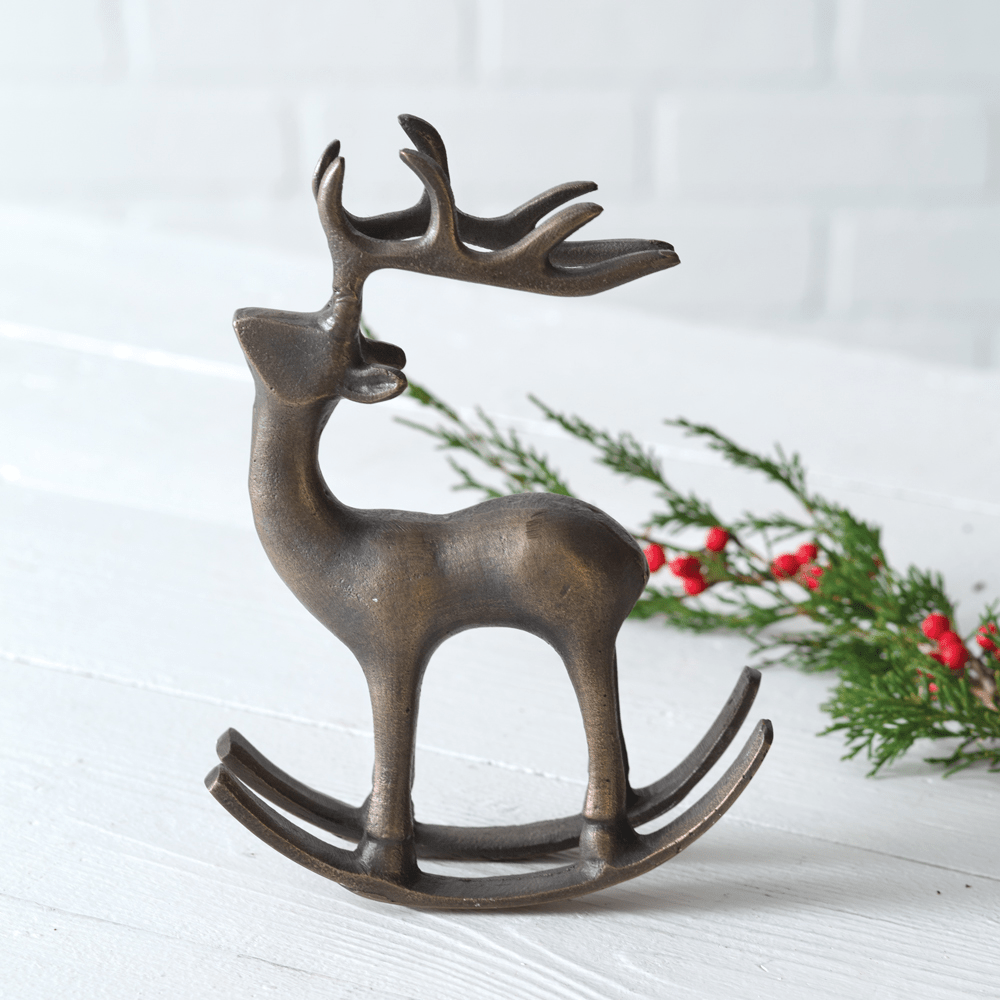 Primitive Country Cast Iron Rocking Reindeer Figurine 7 3/4H - The Primitive Pineapple Collection