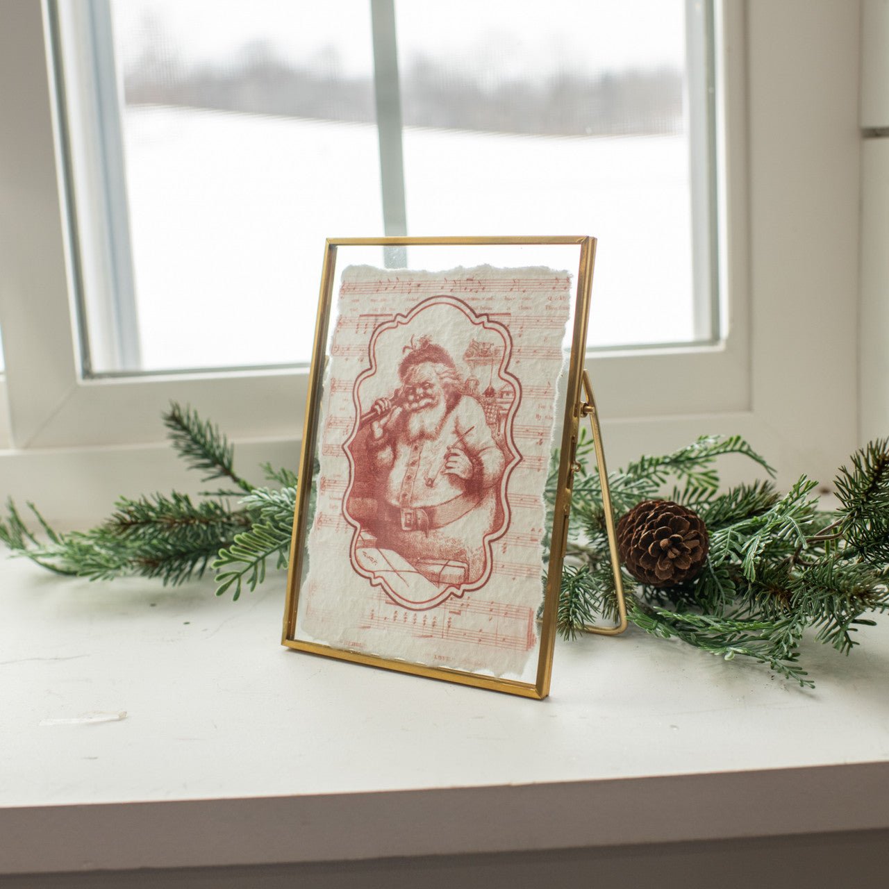 Vintage Look Christmas Metal Frame with Retro Santa 7.25" - The Primitive Pineapple Collection