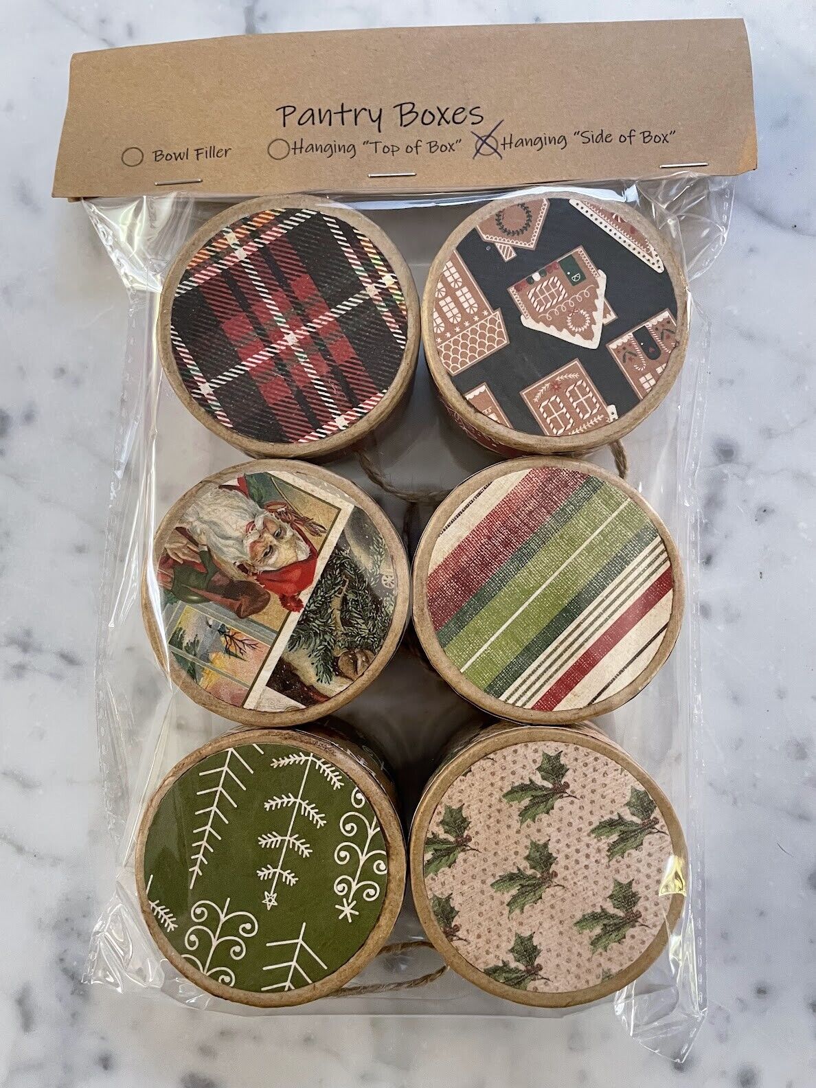 Primitive Folk Art Holiday 3" Christmas Pantry Box Ornaments 6pc set - The Primitive Pineapple Collection