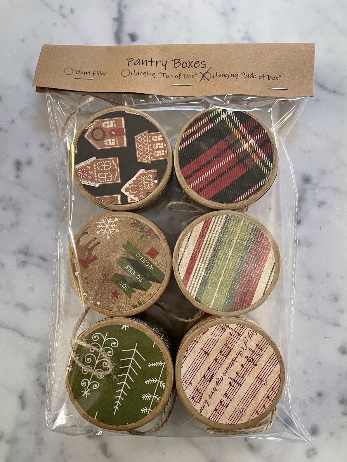 Primitive Folk Art Holiday 3" Christmas Pantry Box Ornaments 6pc set - The Primitive Pineapple Collection