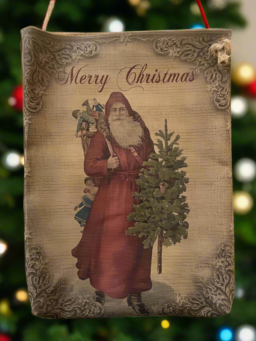 Handcrafted Christmas Primitive Retro Merry Christmas Santa pouch/Bag - The Primitive Pineapple Collection