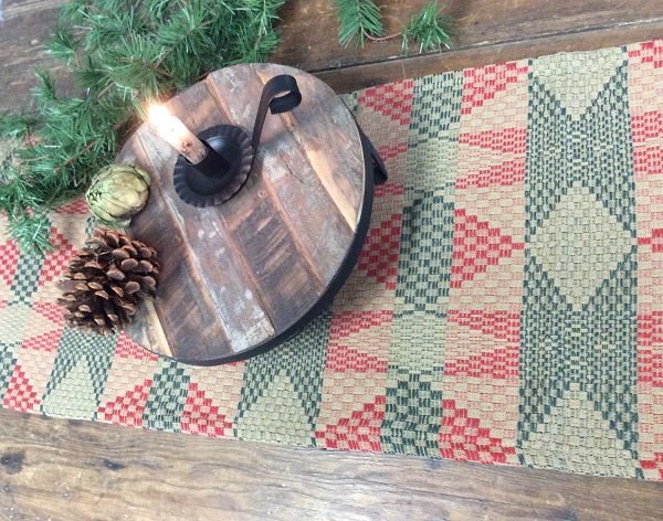 Primitive Christmas Star Long 56&quot; Table Runner Textile Farmhouse - The Primitive Pineapple Collection