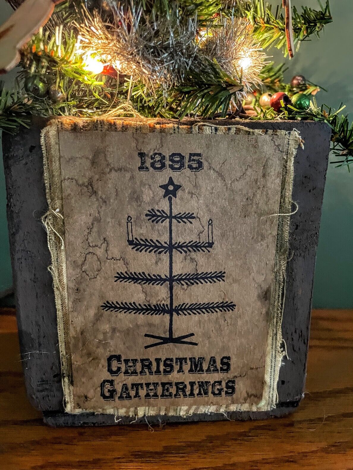 Primitive Electric Christmas Gatherings Christmas Tree Angels In Wood Box 17" - The Primitive Pineapple Collection