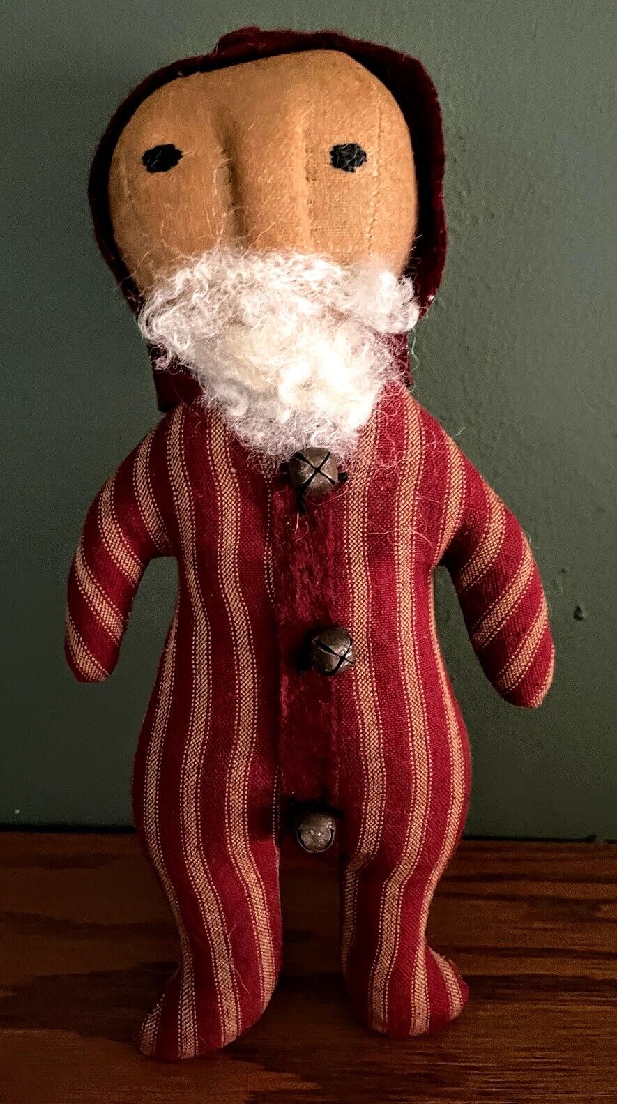 Primitive Handcrafted Vintage Look Striped Santa Bowl Filler Doll 9" - The Primitive Pineapple Collection