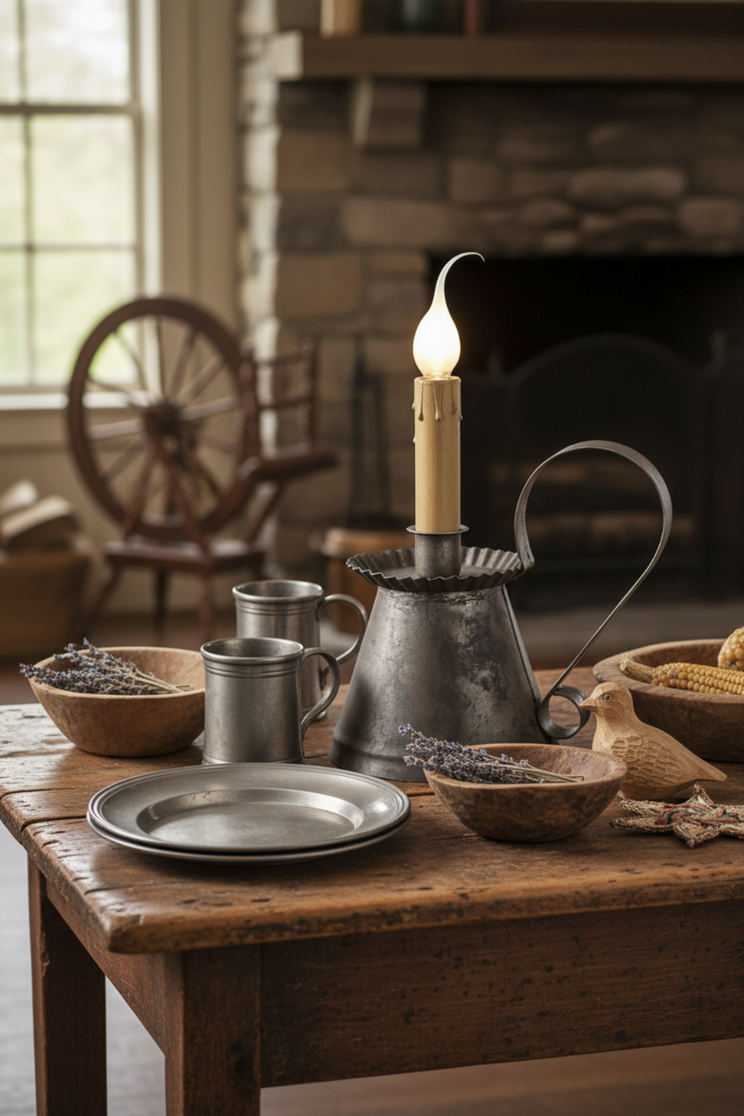 Primitive Colonial Electric Dunkirk Chamberstick Light w/ Silicone Bulb - The Primitive Pineapple Collection