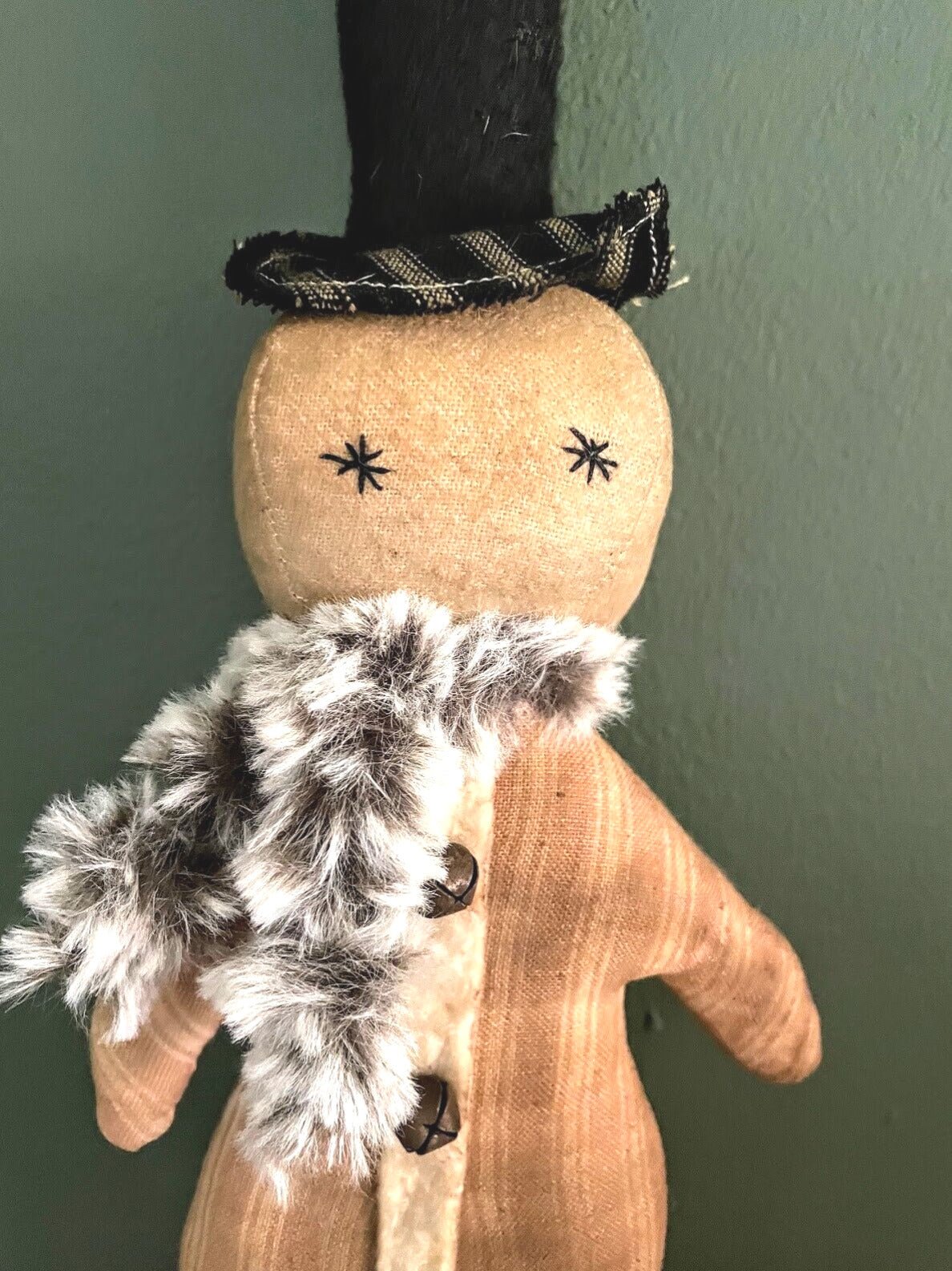 Primitive Handcrafted Vintage Look Striped Snowman Top Hat Bowl Filler Doll 13" - The Primitive Pineapple Collection