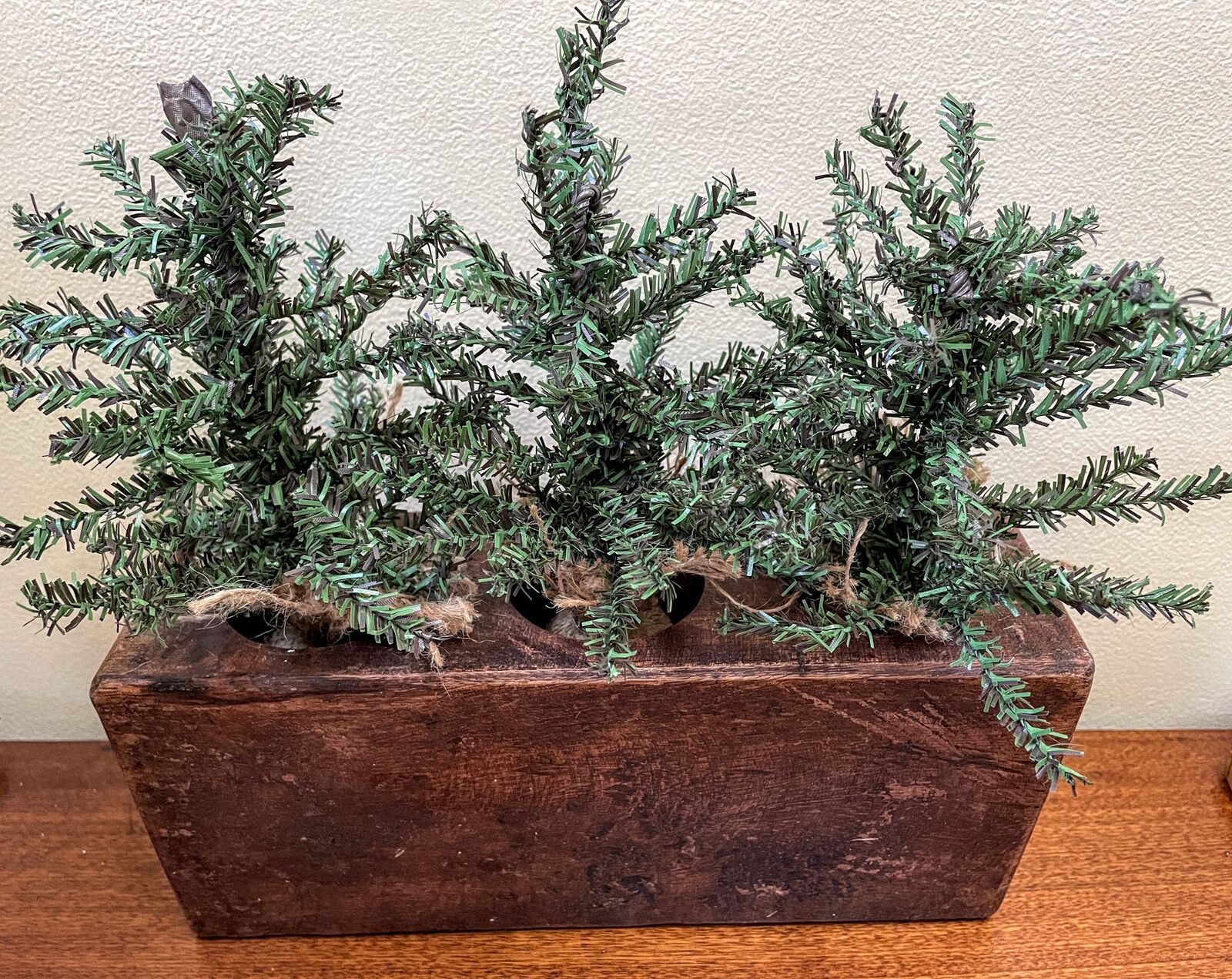 Primitive Reproduction Christmas Oak Wooden Sugar Mold Candle Holder 3 Trees - The Primitive Pineapple Collection