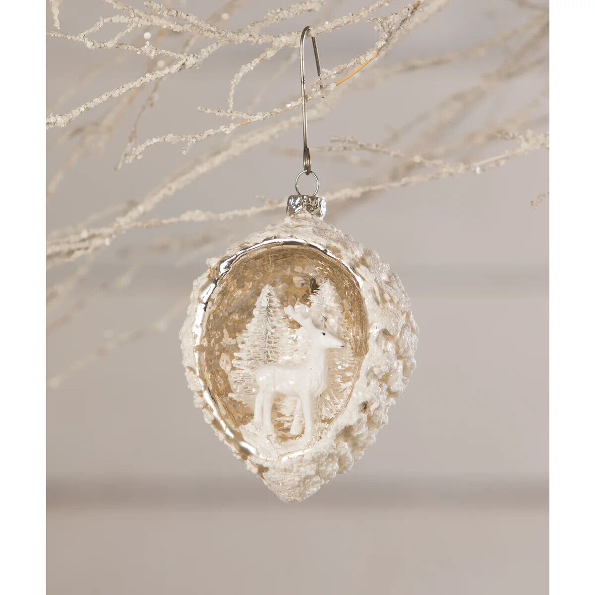 Bethany Lowe Christmas White Deer Pinecone Indent Ornament LC9583 - The Primitive Pineapple Collection