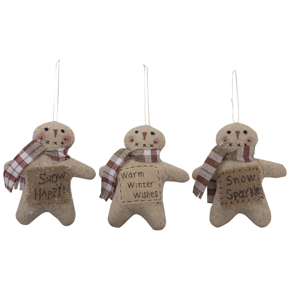 Christmas Folk art Snow Dusted Snowman Doll 8.5" 3 Styles Scarf - The Primitive Pineapple Collection
