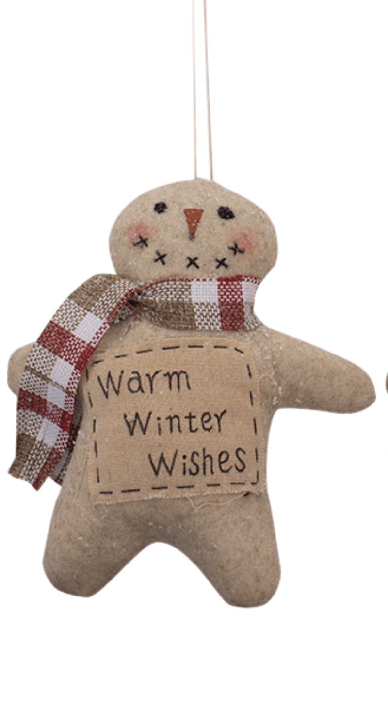 Christmas Folk art Snow Dusted Snowman Doll 8.5" 3 Styles Scarf - The Primitive Pineapple Collection