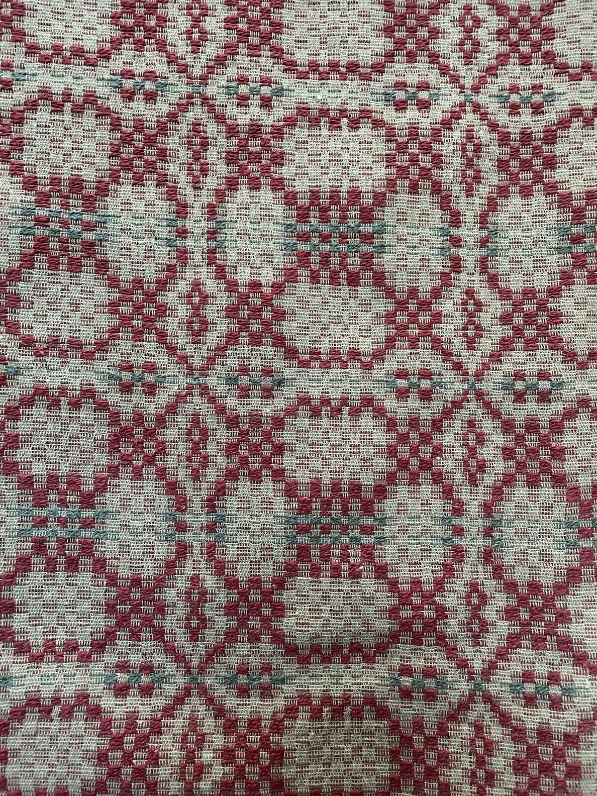 Primitive Patriots Knot Weave Cranberry,Green, Tan 34" Square Table Topper - The Primitive Pineapple Collection