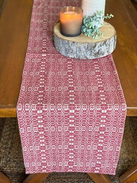 Primitive Wentworth Red and Linen 14&quot; x 56&quot; Long Runner Textile Farmhouse - The Primitive Pineapple Collection