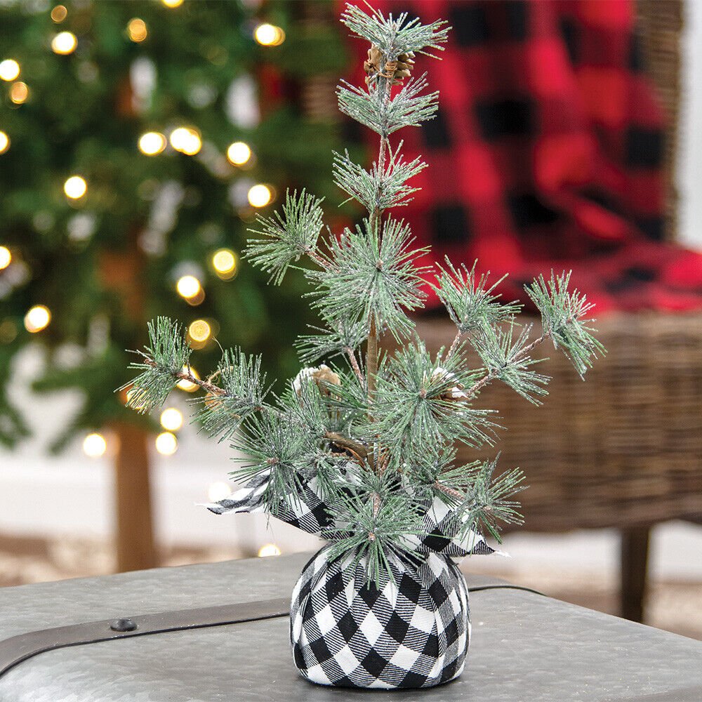 Primitive Christmas Buffalo Check Sparkle Pine Tree, 12&quot; - The Primitive Pineapple Collection
