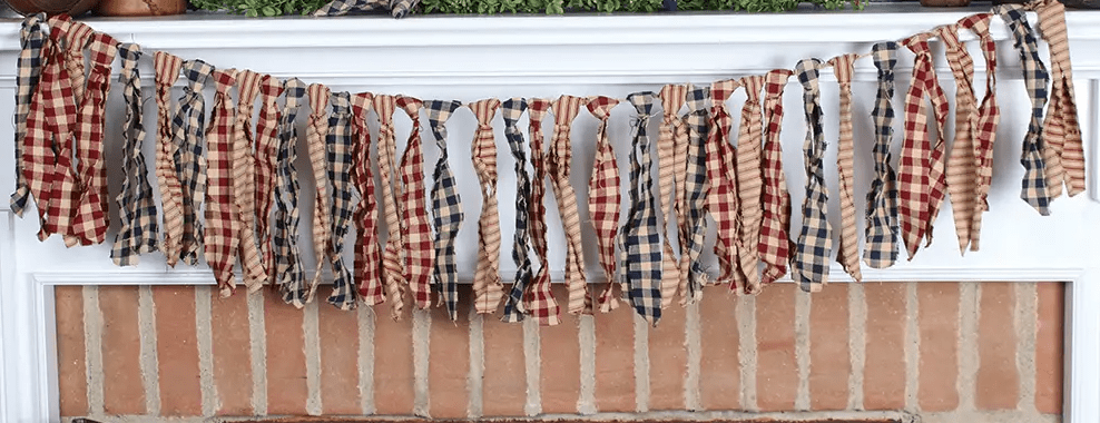 Primitive Farmhouse 4.5" Fabric Rag Tie Garland Homestead - The Primitive Pineapple Collection