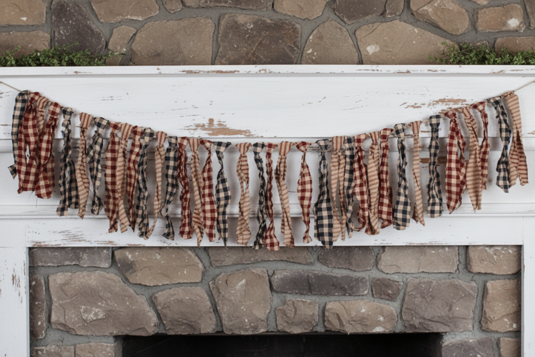 Primitive Farmhouse 4.5" Fabric Rag Tie Garland Homestead - The Primitive Pineapple Collection