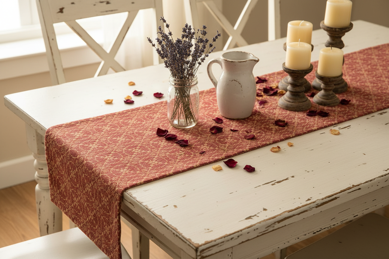 Primitive Marshfield Jacquard Table Runner Barn Red 14 X 36 Farmhouse Cotton - The Primitive Pineapple Collection