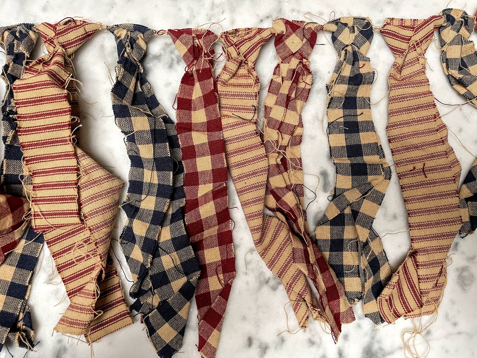 Primitive Farmhouse 4.5" Fabric Rag Tie Garland Homestead - The Primitive Pineapple Collection