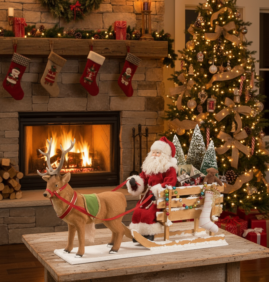 Bethany Lowe Christmas Santa in a One Horse Open Sleigh TD1161