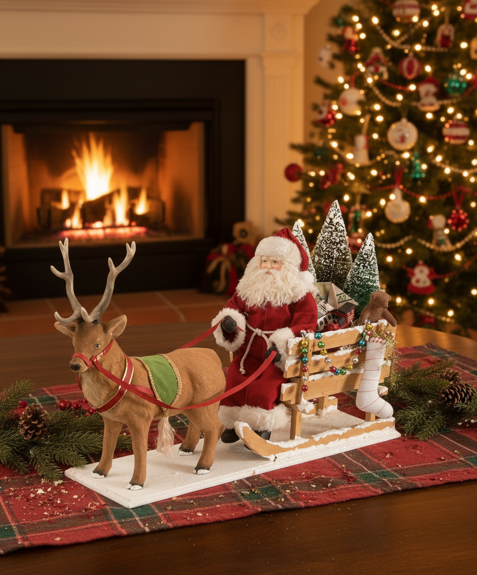Bethany Lowe Christmas Santa in a One Horse Open Sleigh TD1161