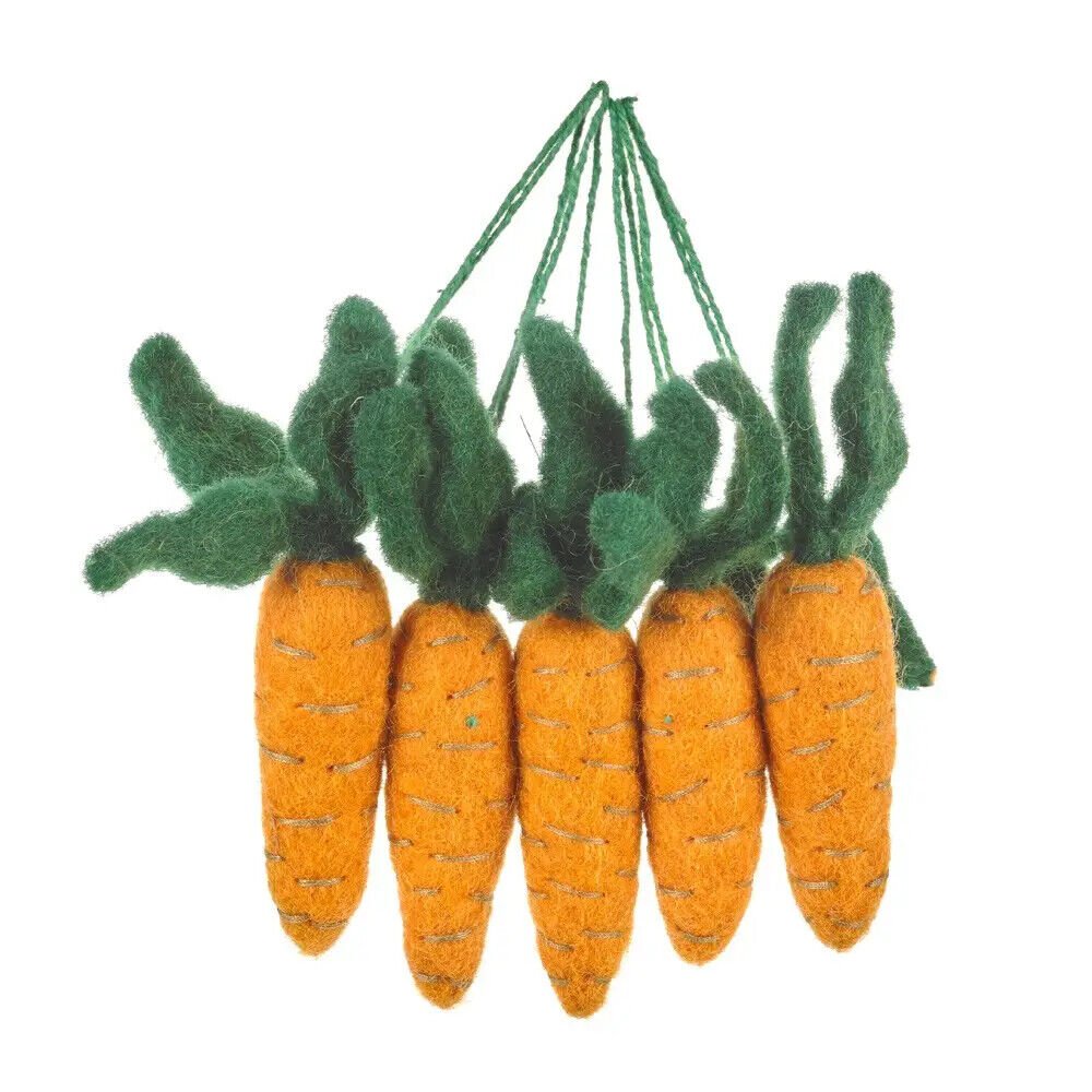 Primitive Folk Art Handmade Felted Wool 3.5&quot; Carrot 5pc set Easter Ornament 5&quot; - The Primitive Pineapple Collection