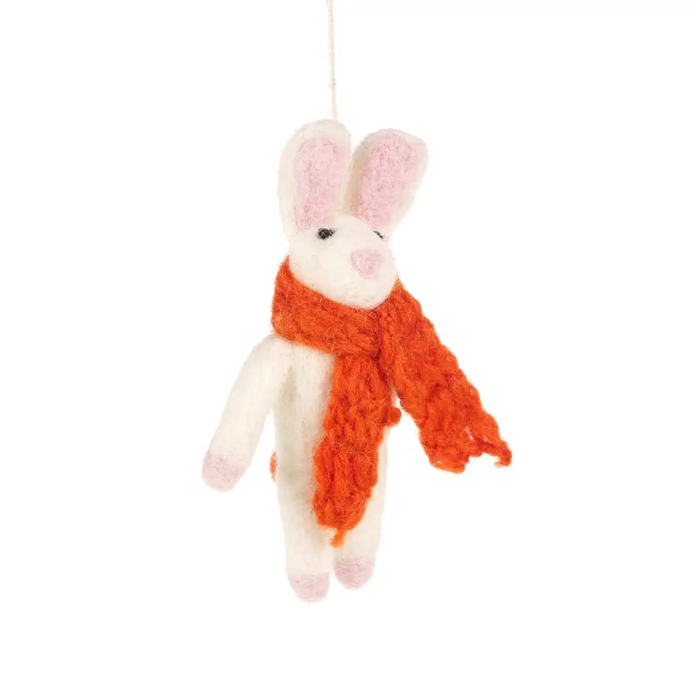 Primitive Folk Art Handmade Felted Wool Bunny with Scarf Ornament 5" - The Primitive Pineapple Collection