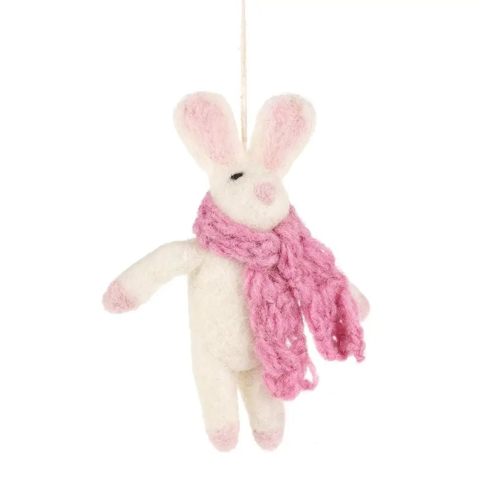 Primitive Folk Art Handmade Felted Wool Bunny with Scarf Ornament 5" - The Primitive Pineapple Collection