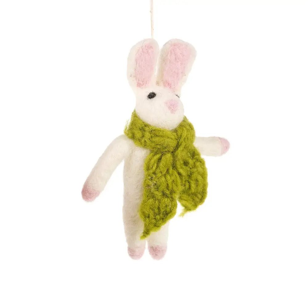 Primitive Folk Art Handmade Felted Wool Bunny with Scarf Ornament 5" - The Primitive Pineapple Collection