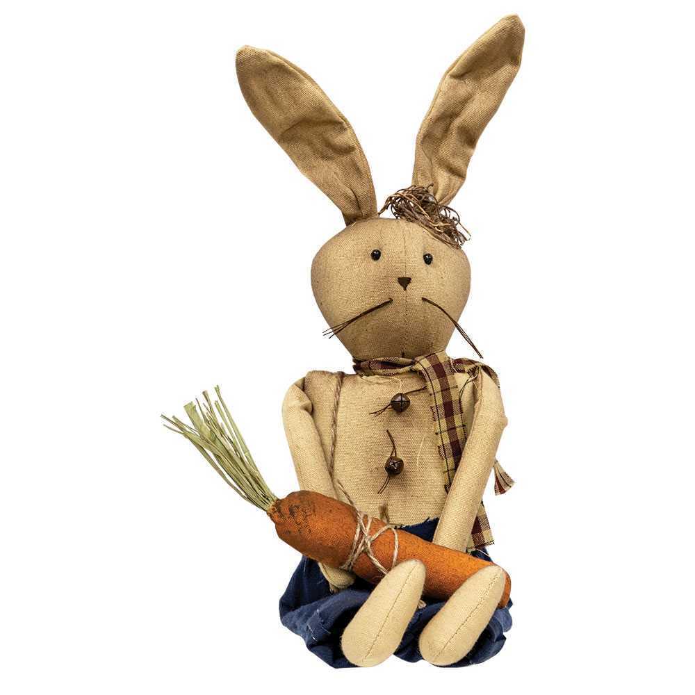 Primitive Easter Spring Benny the Bunny w/ Carrot Doll 14" - The Primitive Pineapple Collection
