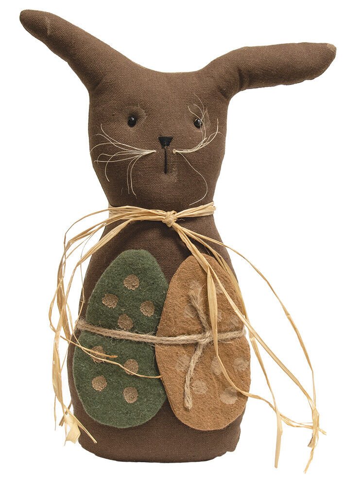 Primitive Easter Spring Chocolate Bunny w/ Eggs Doll 12.5&quot; - The Primitive Pineapple Collection