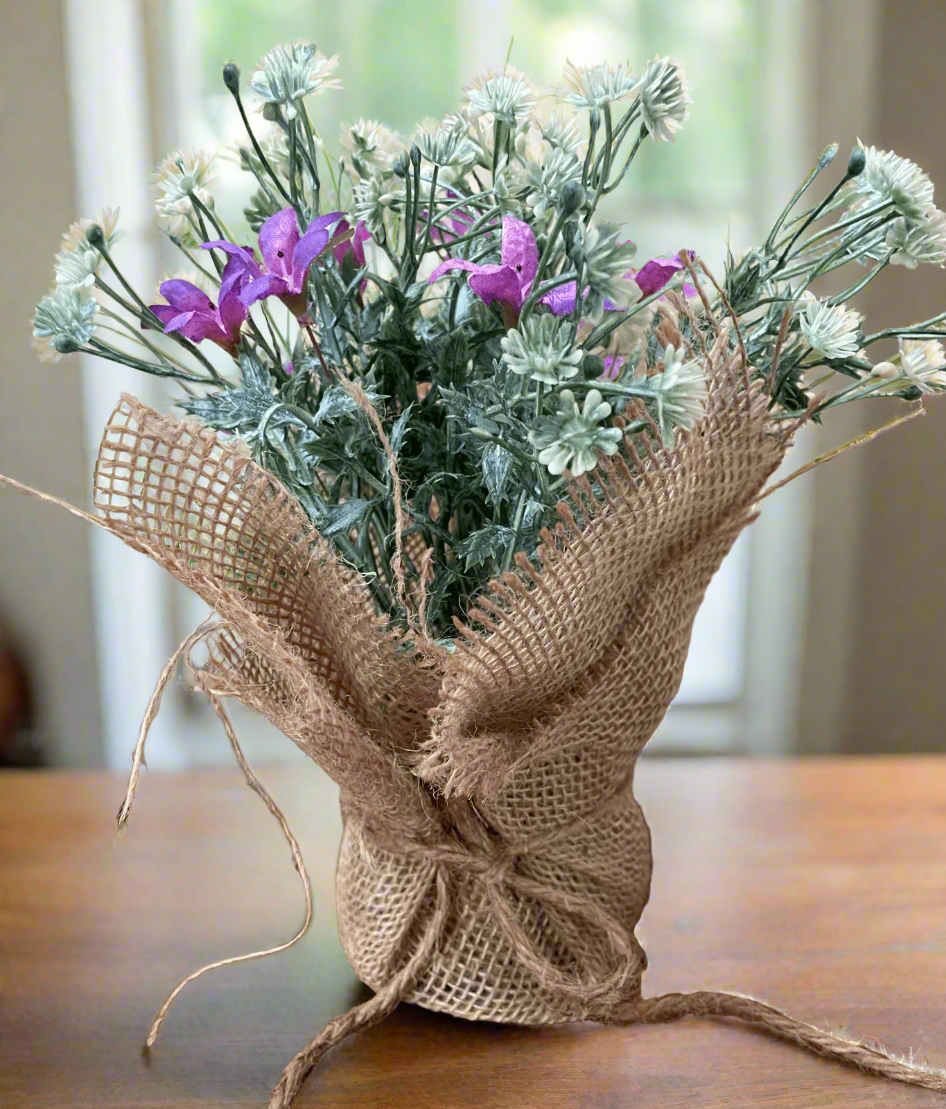 Primitive Farmhouse Spring Pin Cushion Floral Display Burlap Wrapped 8" - The Primitive Pineapple Collection