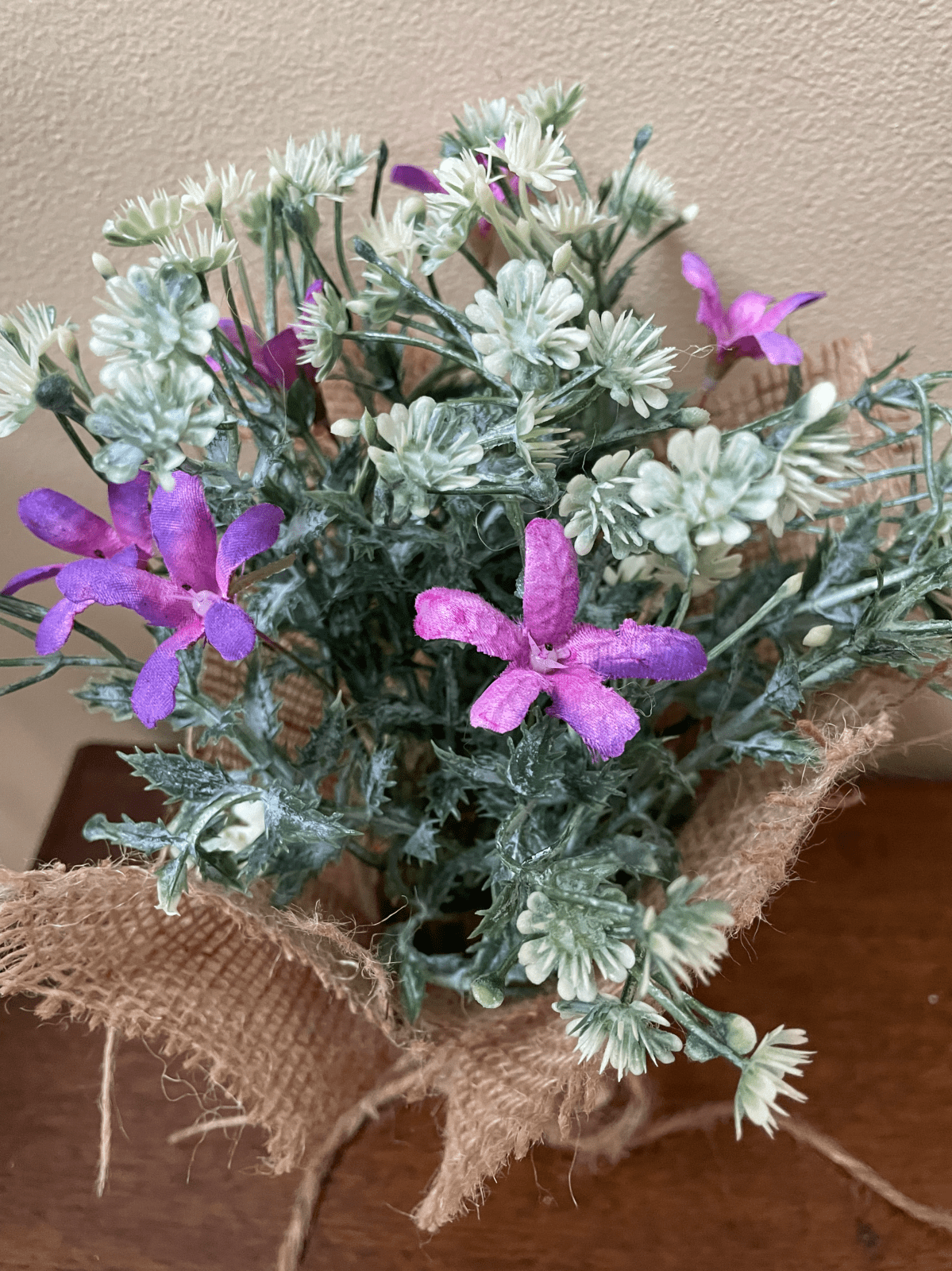 Primitive Farmhouse Spring Pin Cushion Floral Display Burlap Wrapped 8" - The Primitive Pineapple Collection