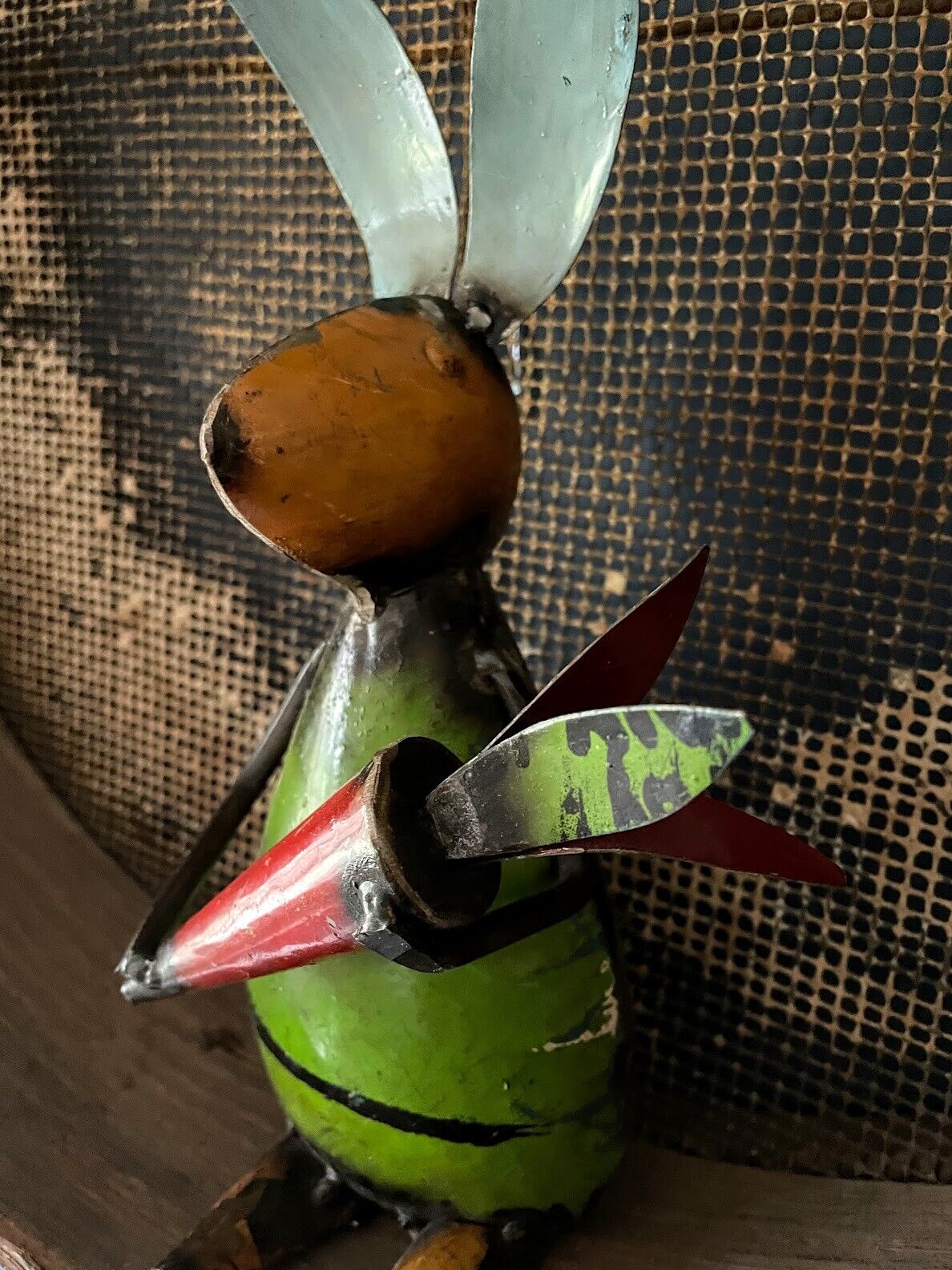Primitive Farmhouse Recycled Metal Sitting Rabbit w/ Carrot 13" - The Primitive Pineapple Collection