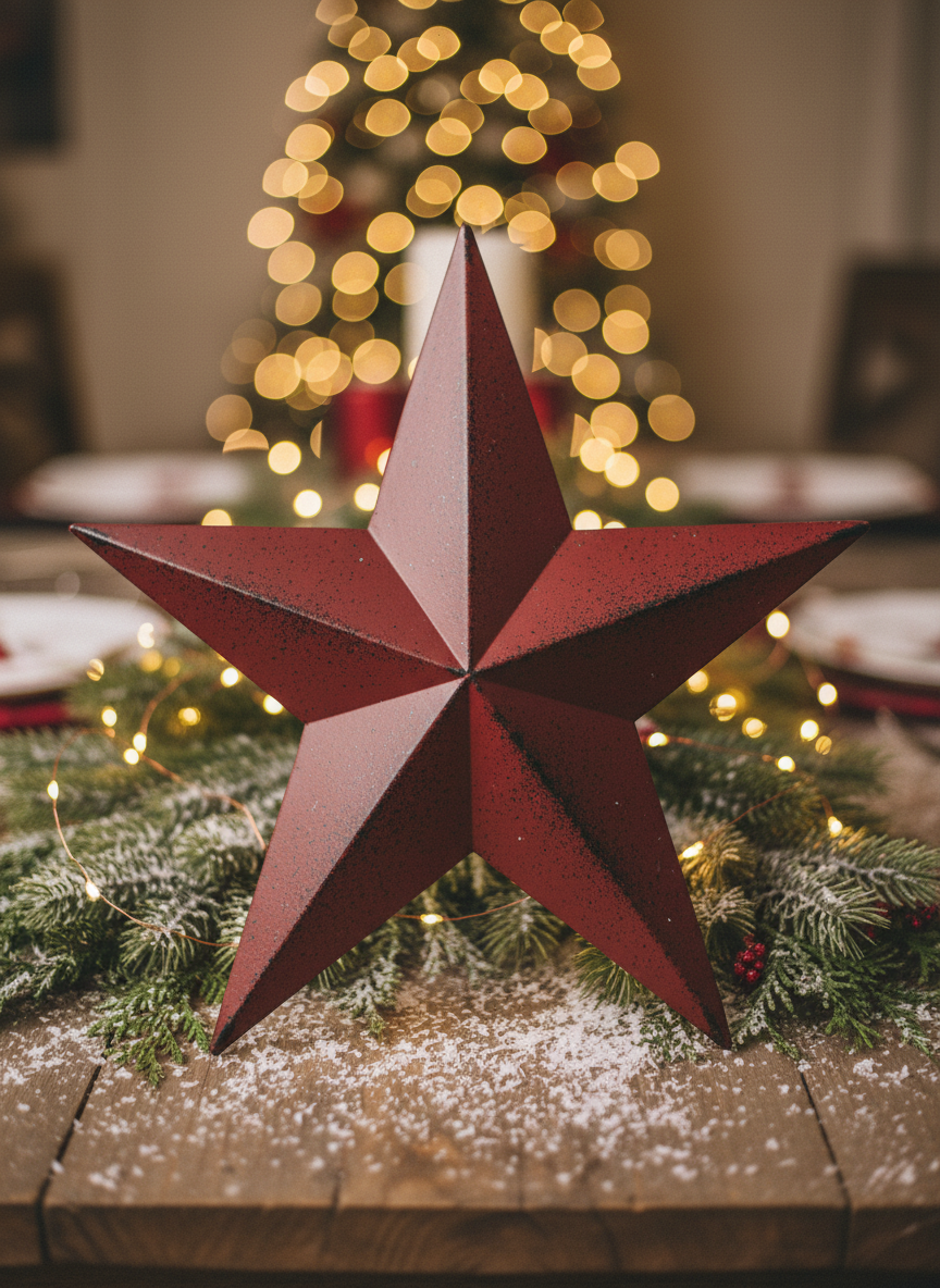 Primitive Farmhouse Country Red Tin Primitive Star 8" Wall Decor - The Primitive Pineapple Collection