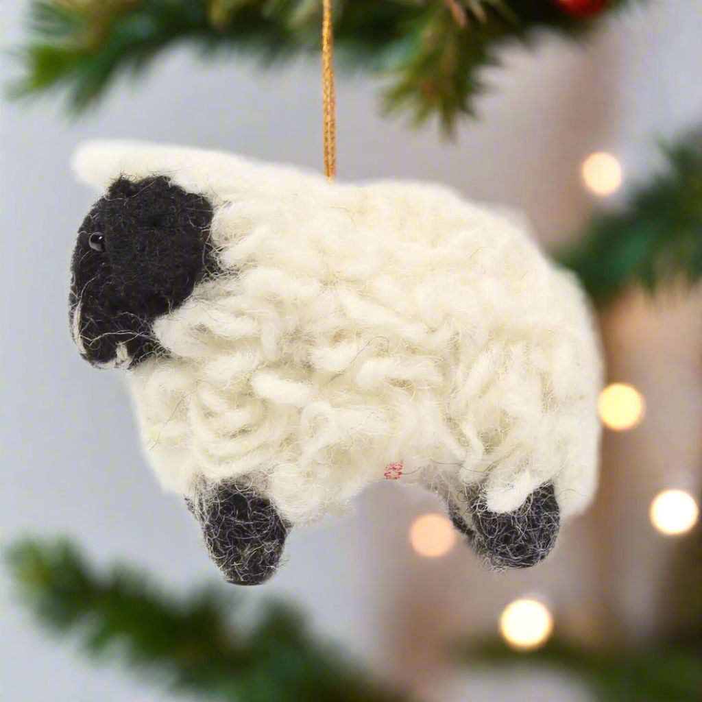 Primitive/Country Felt Wool Easter Spring 4" Black White Sheep Ornament - The Primitive Pineapple Collection