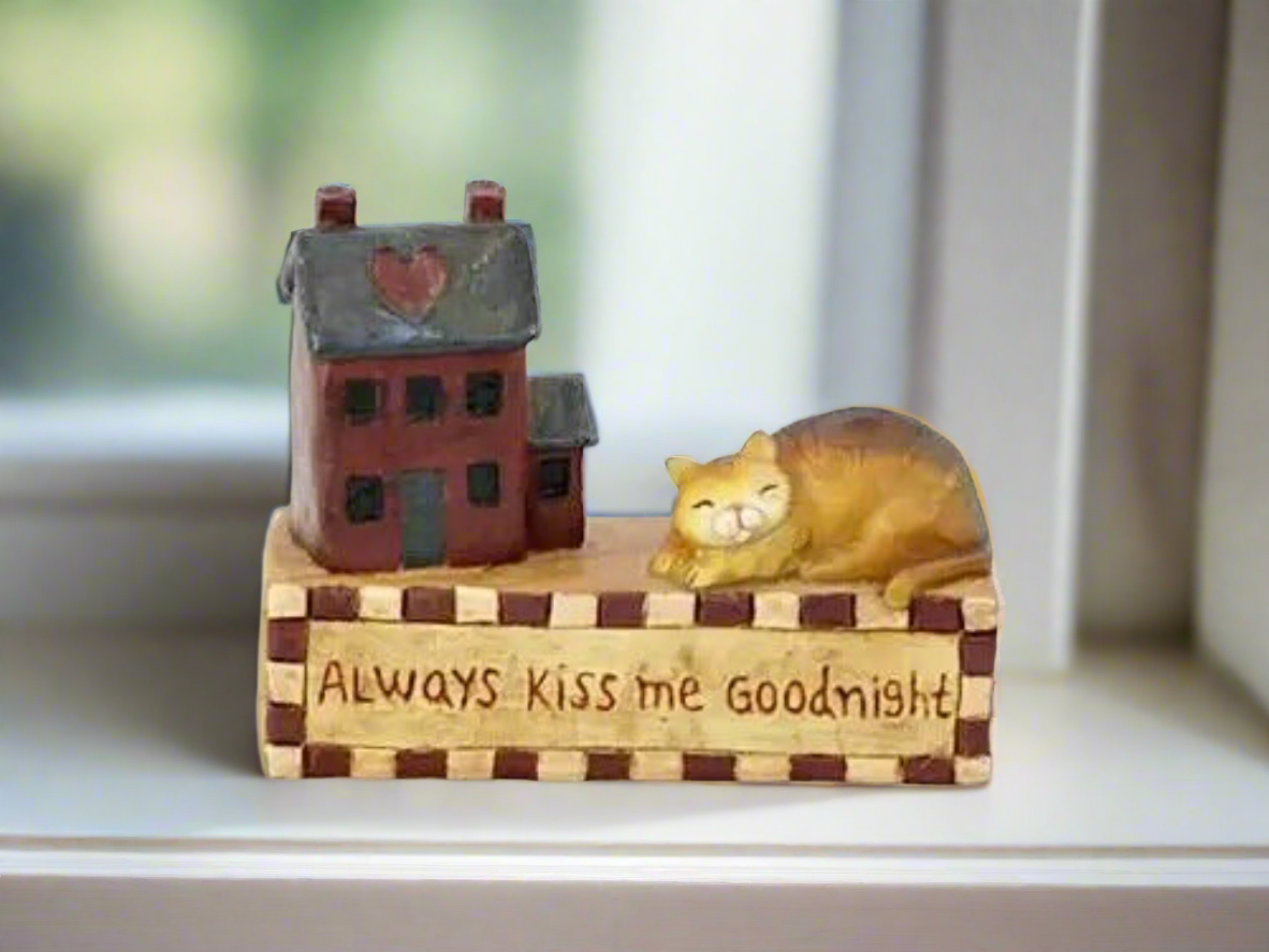 Primitive Farmhouse Always Kiss Me Goodnight Cat Saltbox House Block - The Primitive Pineapple Collection