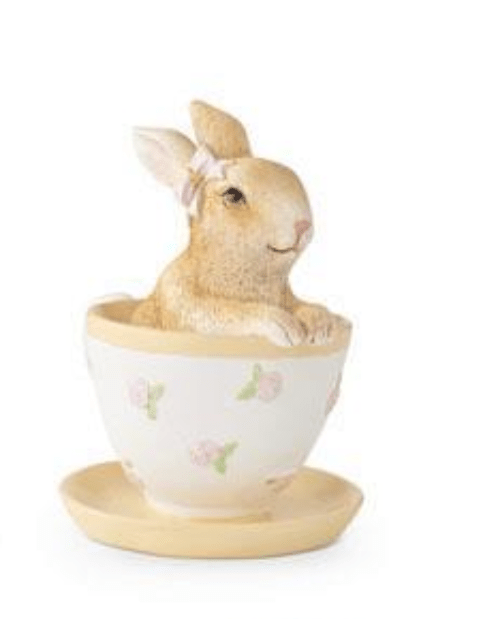 Primitive Farmhouse Pastel Easter Bunny in Teacup Figurine 6 Styles - The Primitive Pineapple Collection