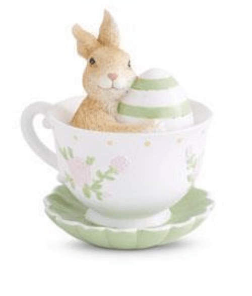 Primitive Farmhouse Pastel Easter Bunny in Teacup Figurine 6 Styles - The Primitive Pineapple Collection