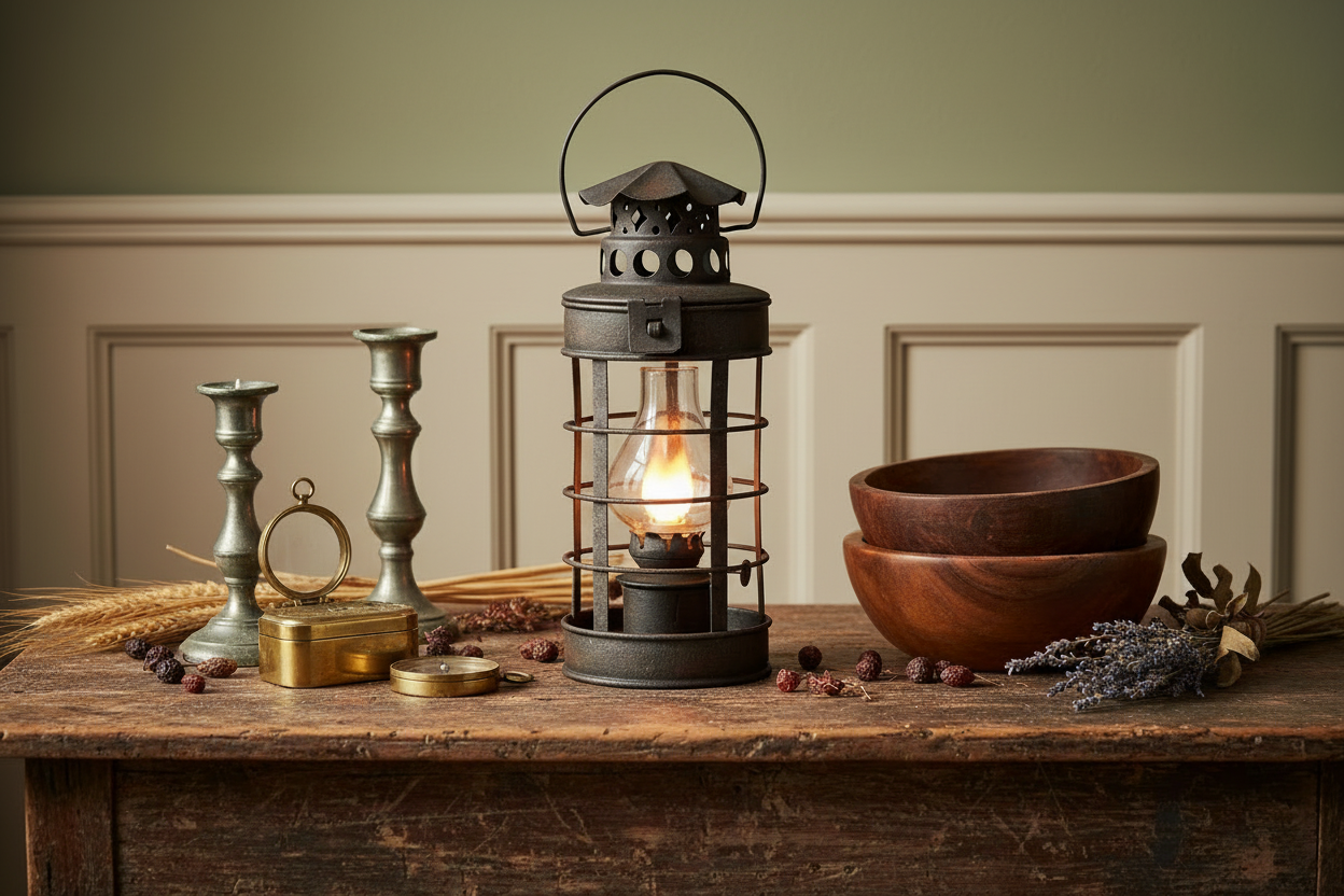 Primitive Colonial Electric Metal Coach Lantern Accent Table Light - The Primitive Pineapple Collection
