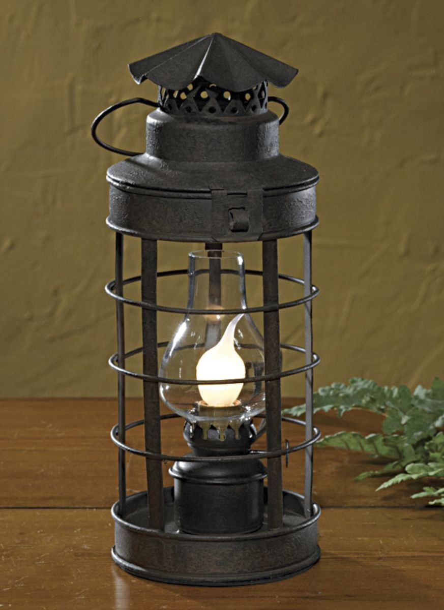 Primitive Colonial Electric Metal Coach Lantern Accent Table Light - The Primitive Pineapple Collection