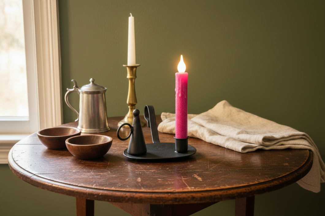 Primitive Early American Chamberstick w/ Snuffer 7" Timer Candle Included - The Primitive Pineapple Collection