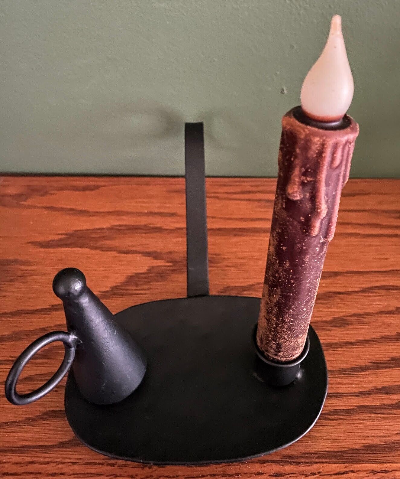 Primitive Early American Chamberstick w/ Snuffer 7" Timer Candle Included - The Primitive Pineapple Collection