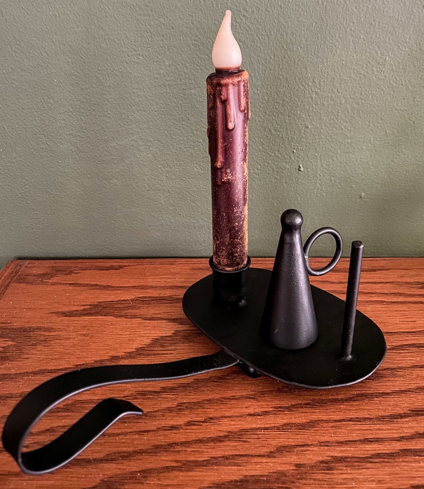 Primitive Early American Chamberstick w/ Snuffer 7" Timer Candle Included - The Primitive Pineapple Collection