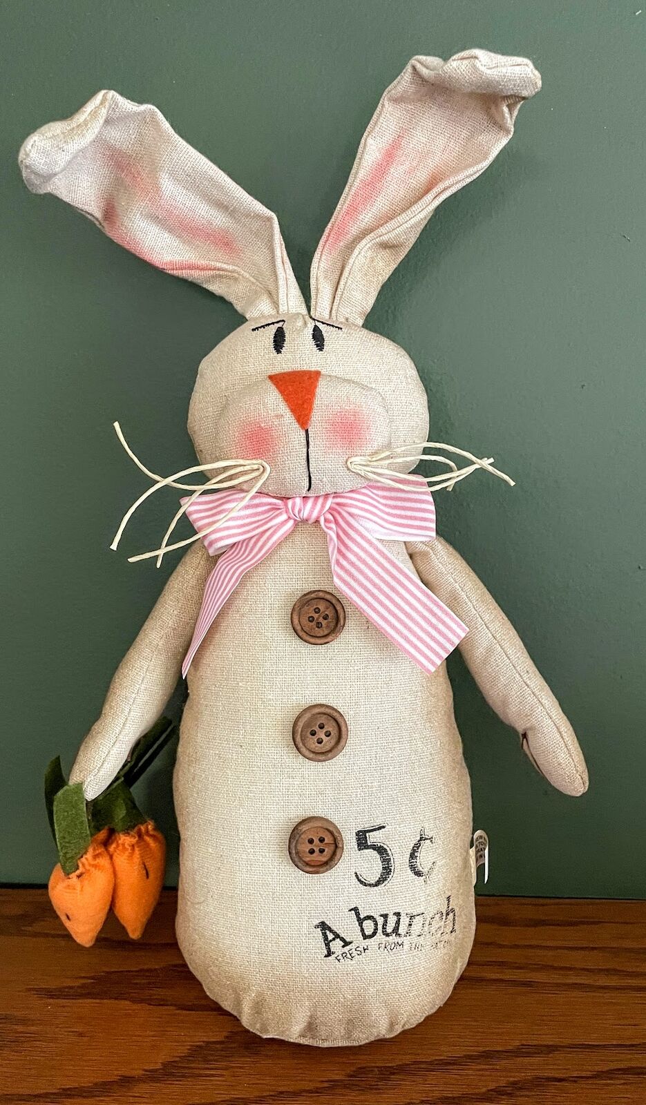 Primitive Country 18” Cheeky Bunny w/Carrots Doll - The Primitive Pineapple Collection