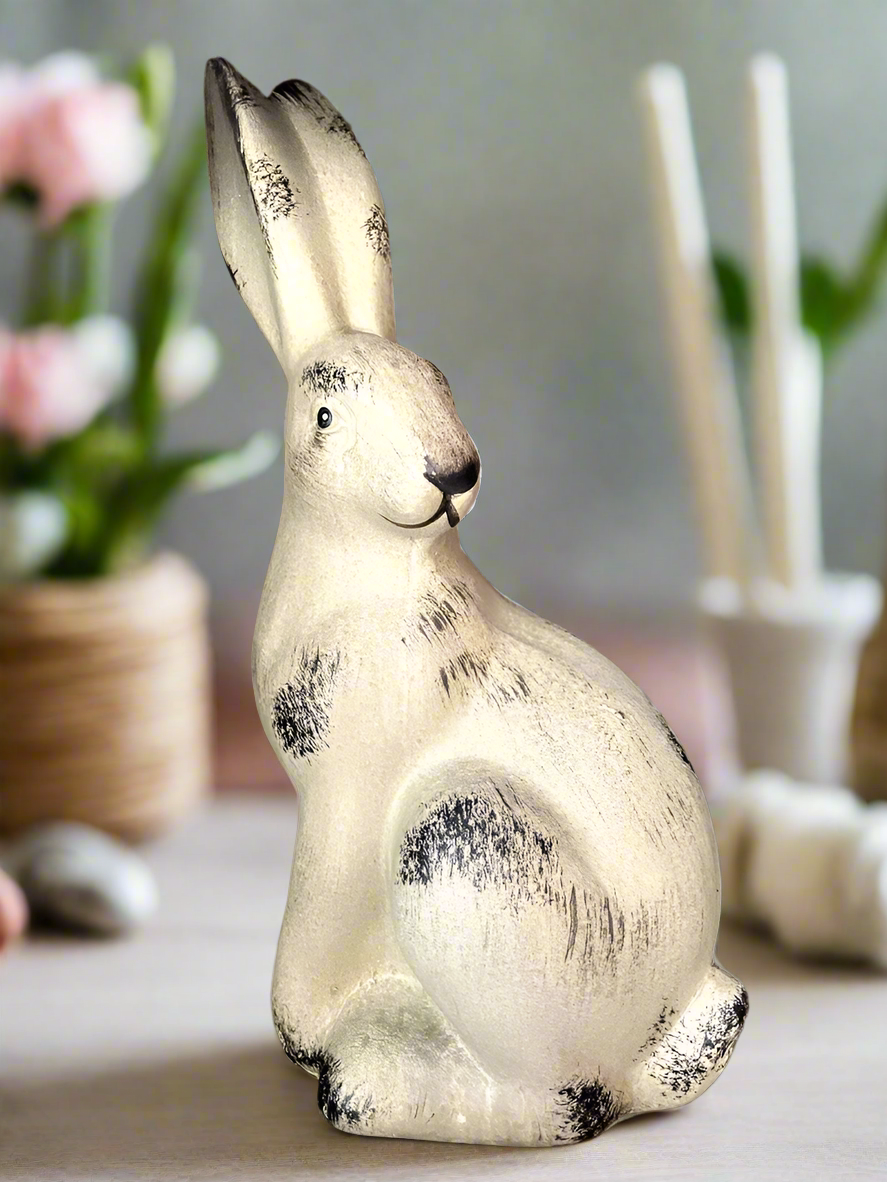 Primitive Farmhouse Spring 8" Terra Cotta Bunny Rabbit Figurine - The Primitive Pineapple Collection