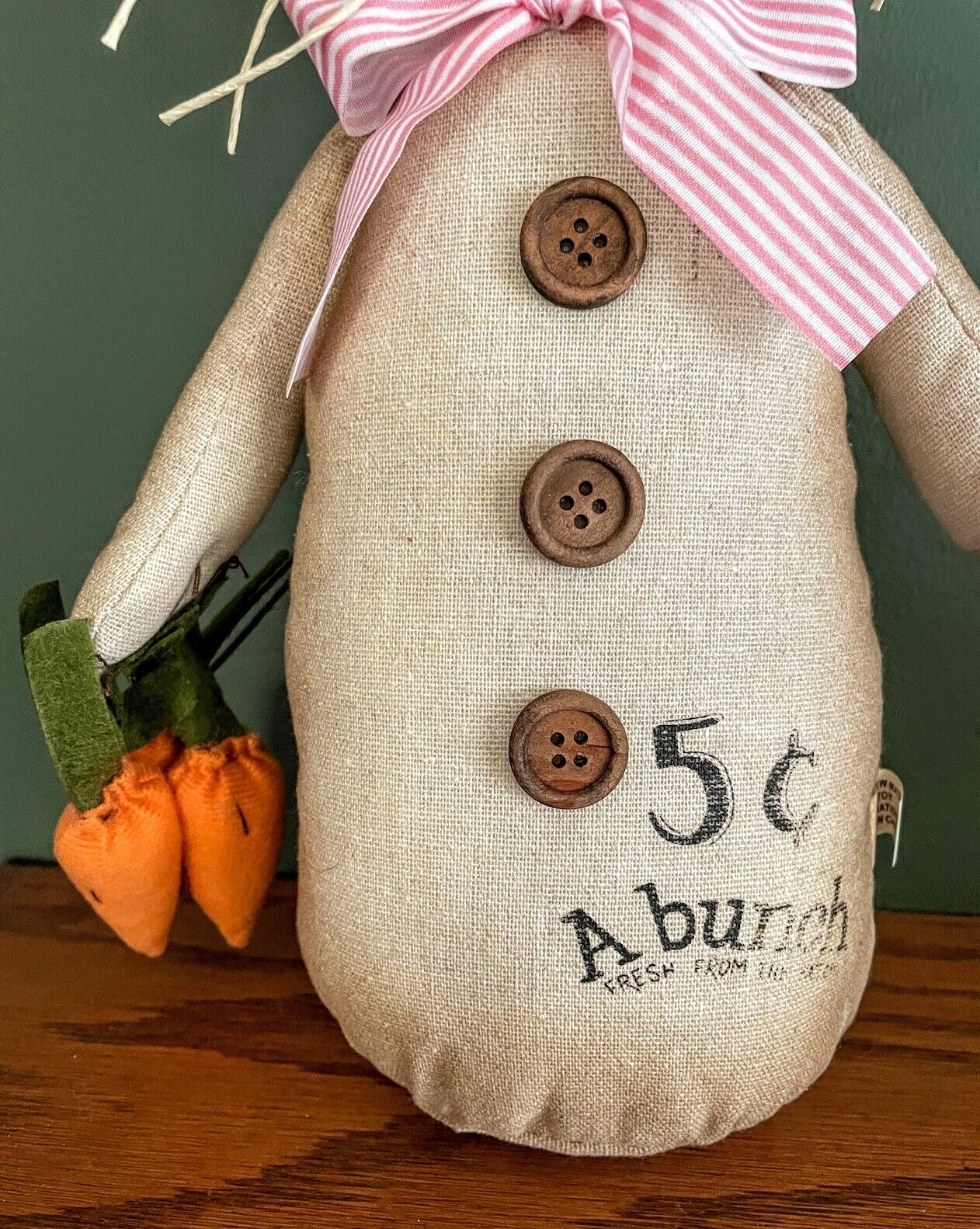 Primitive Country 18” Cheeky Bunny w/Carrots Doll - The Primitive Pineapple Collection