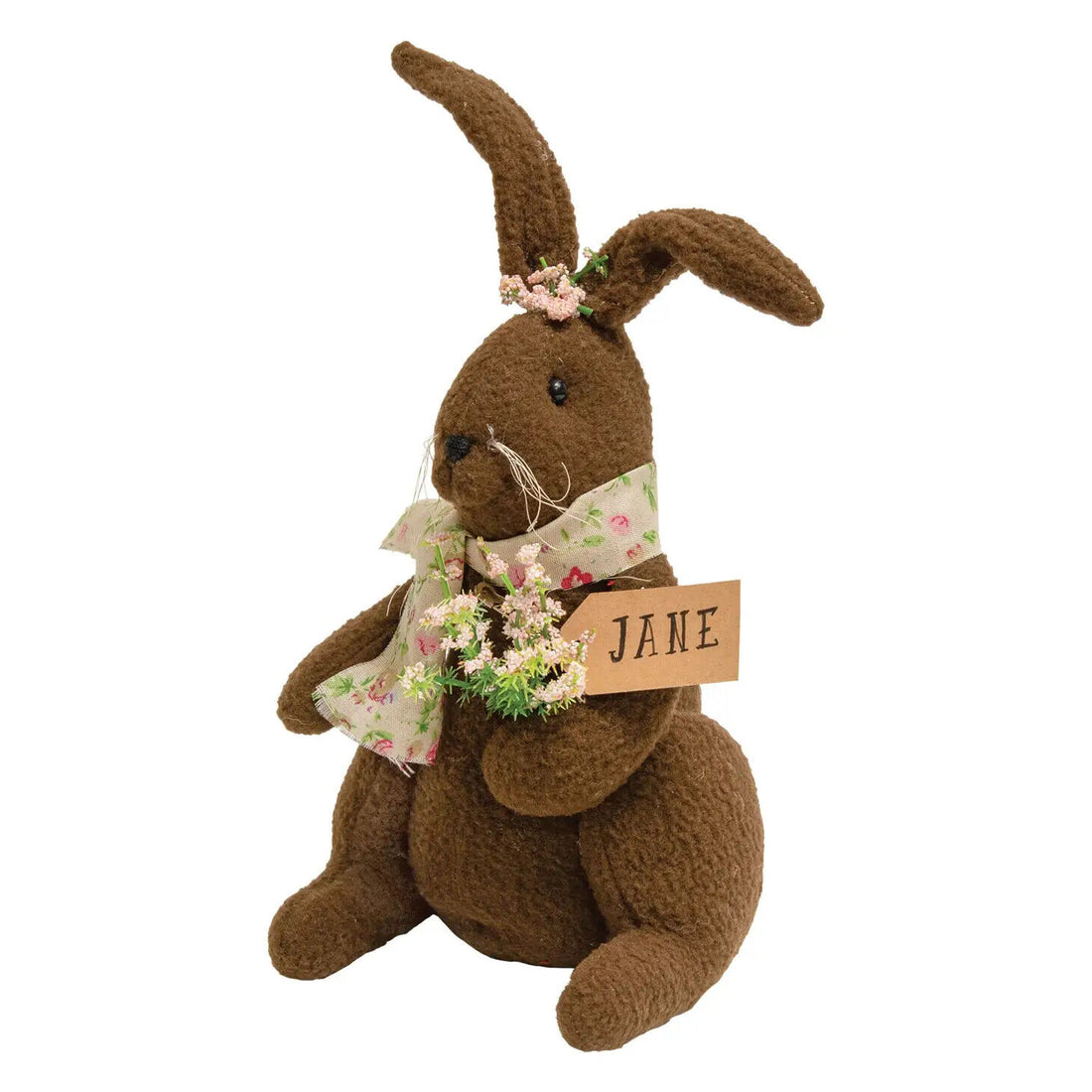 Primitive Easter Spring Brown Jane Girl Bunny w/Flowers Doll 10&quot; - The Primitive Pineapple Collection